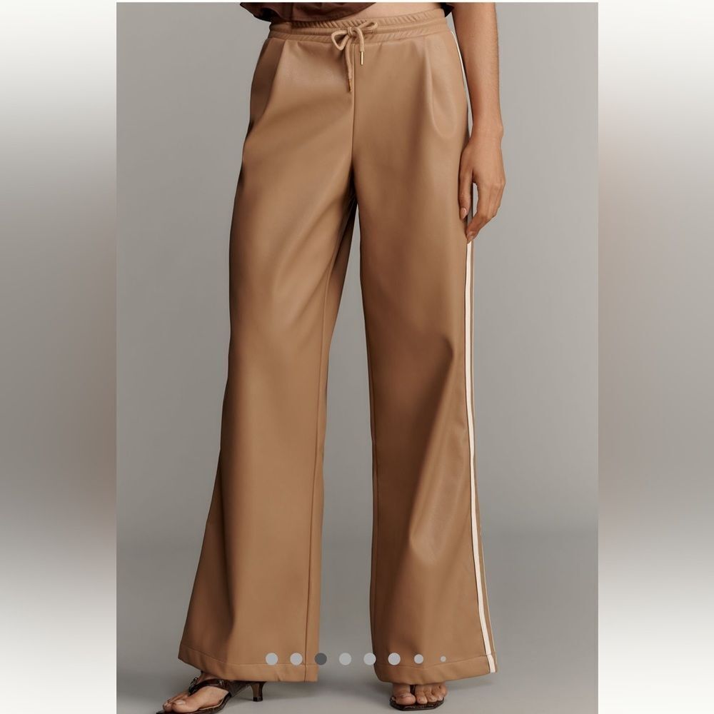 Anthropologie Black Wide-Leg Track Pants with White Side Stripe - Picture 11 of 12
